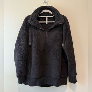 Athleta Talus Sherpa Half-Zip Pullover in Black Size Medium